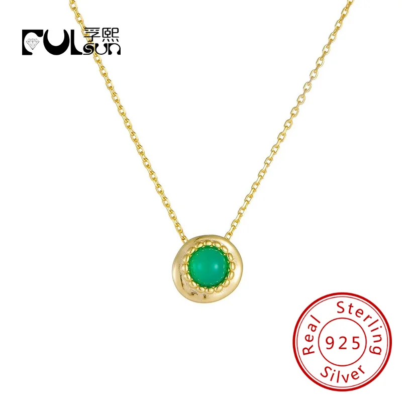 

Женское Ожерелье с натуральным камнем хризопразы из серебра 925 пробы с позолотой 14 карат