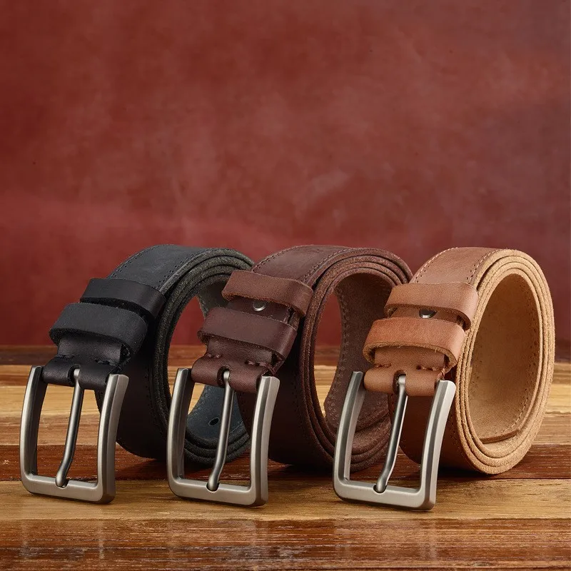 Men's leather belt made of pure handcrafted top-grain simple and versatile fashionable casual for men