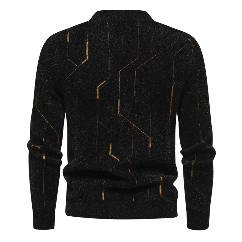 Autumn and Winter New Mohair Men\'s Warm Casual Long-sleeved Pullover Sweater Jacquard Sweater Knit Sweater