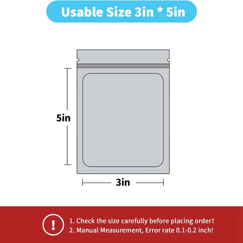 100 Pak Mylar Zakken Holografische Geur Proof Verpakking Voor Kleine Bussiness Hersluitbare Zakjes (3X5 Inch) Zwart