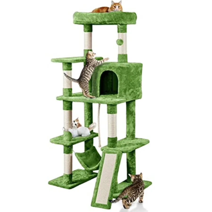 63in Large Cat Tree Cat Tower, Padded Perch, Stable Frame Multi-level spacious layout, ideal indoor pet play space, roomy for l