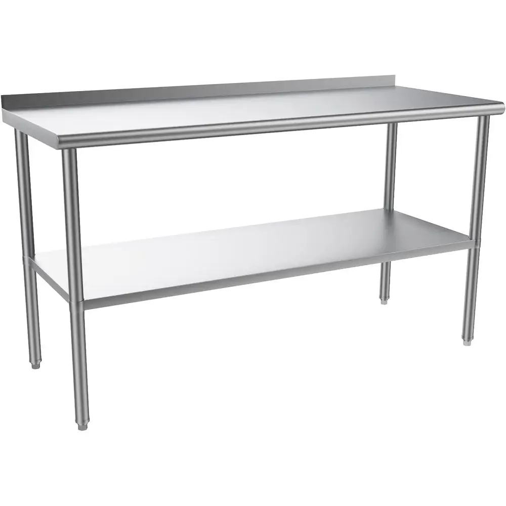 60 x 24 Stainless Steel Commercial Work Table with Adjustable Undershelf and Backsplash for Kitchen, Restaurant, Home, and Hotel
