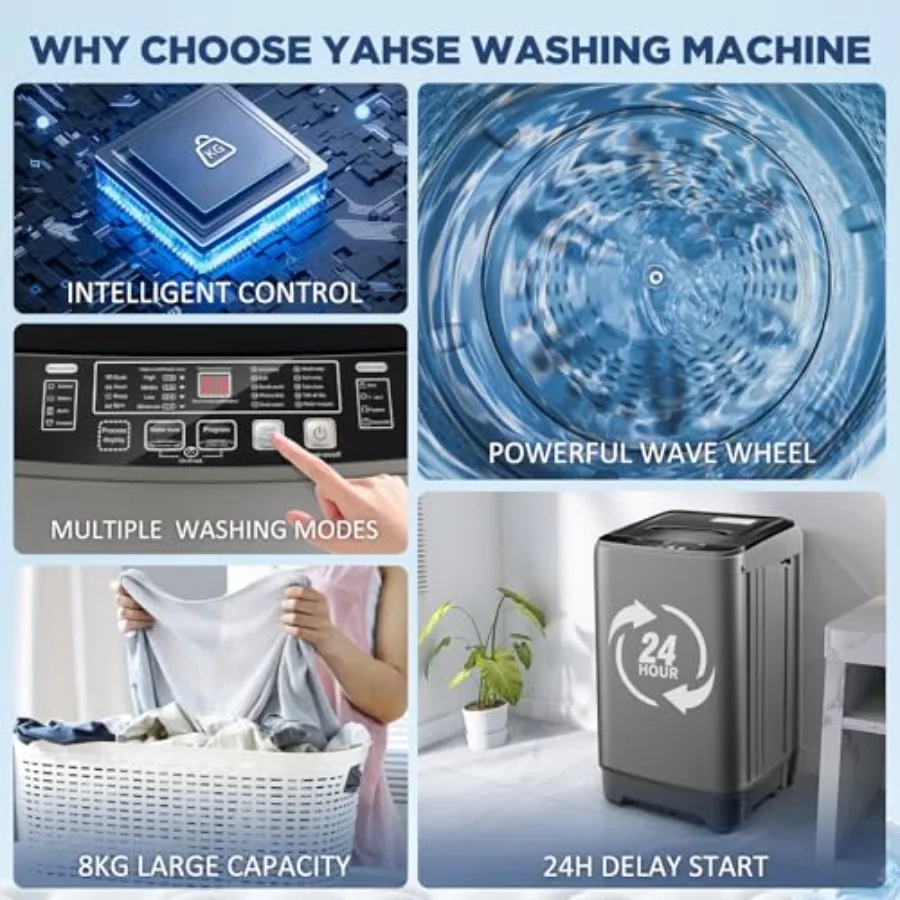 غسالة محمولة بسعة 17.6 رطل، غسالة مدمجة أوتوماتيكية بالكامل مع مضخة تصريف، 10 برامج غسيل و8 مستويات مياه، شاشة LED f #6