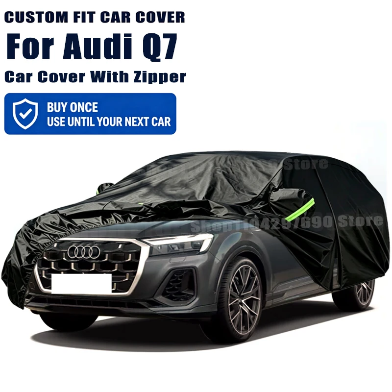 For Audi Q7 Outdoor Full Car Cover With Zipper Snow Cover Sunshade Waterproof Dustproof Exterior Protection