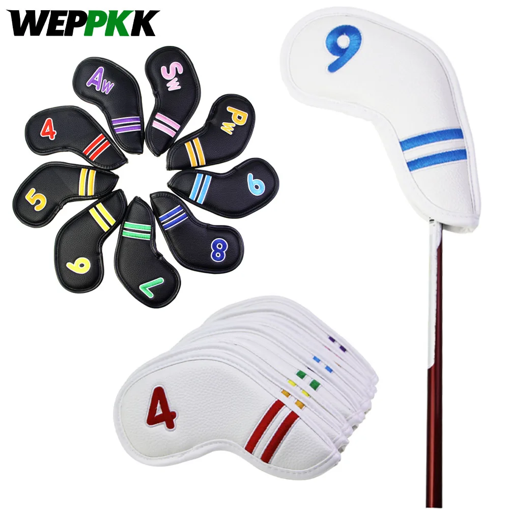 

9Pcs Golf Head Covers for Iron Covers PU Leather (4 5 6 7 8 9 Pw Aw Sw ) Colorful Number Embroideried Waterproof Fit All Brands