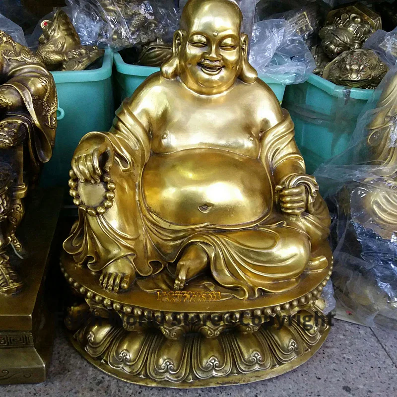 Large Huge -HOME Shop company hall thriving business Money Drawing Good luck Gold Maitreya smiling Buddha brass FENG SHUI statue