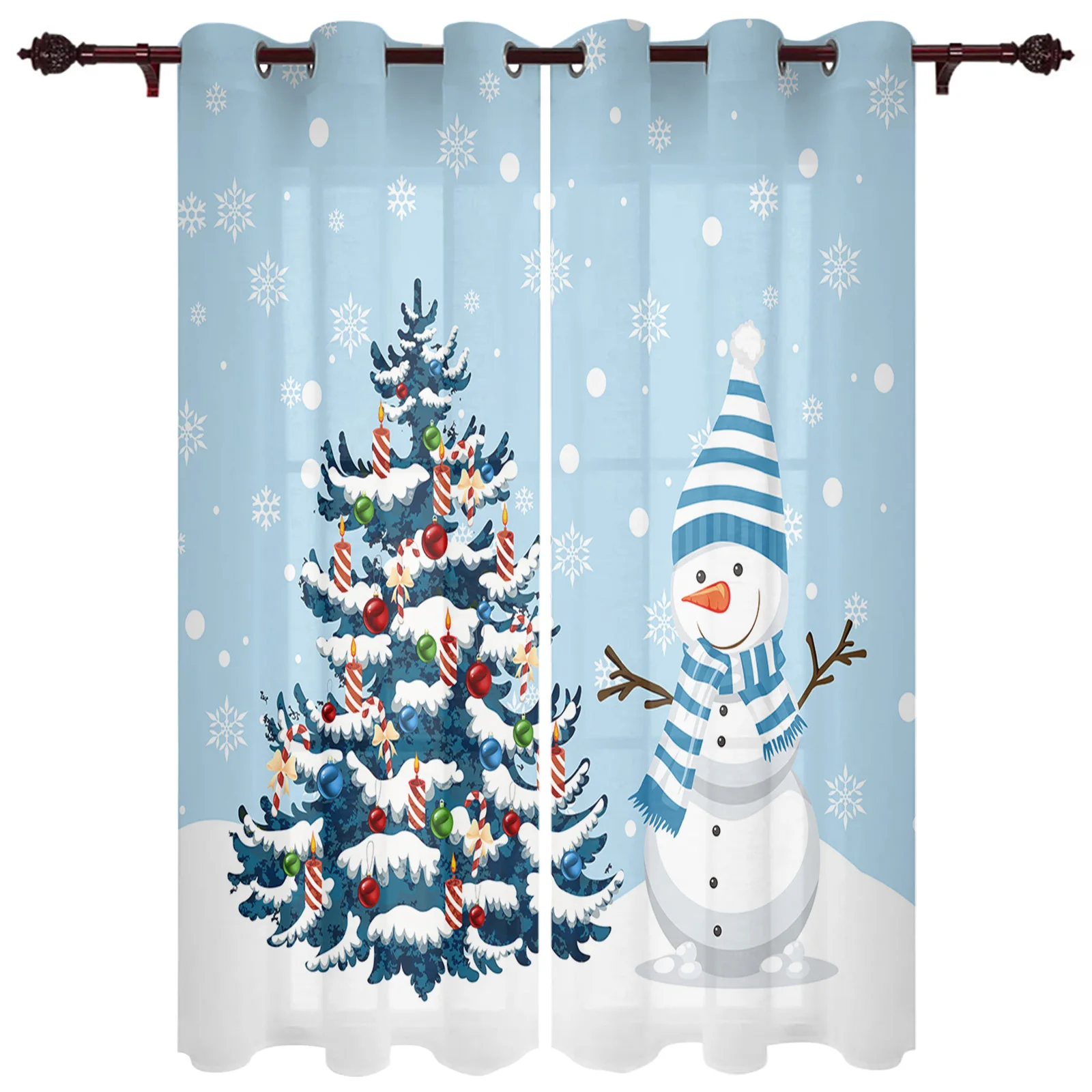 

Christmas Tree Blue Background Window Curtains Living Room Bedroom Screens Modern Luxury Home Decor Valance Drapes