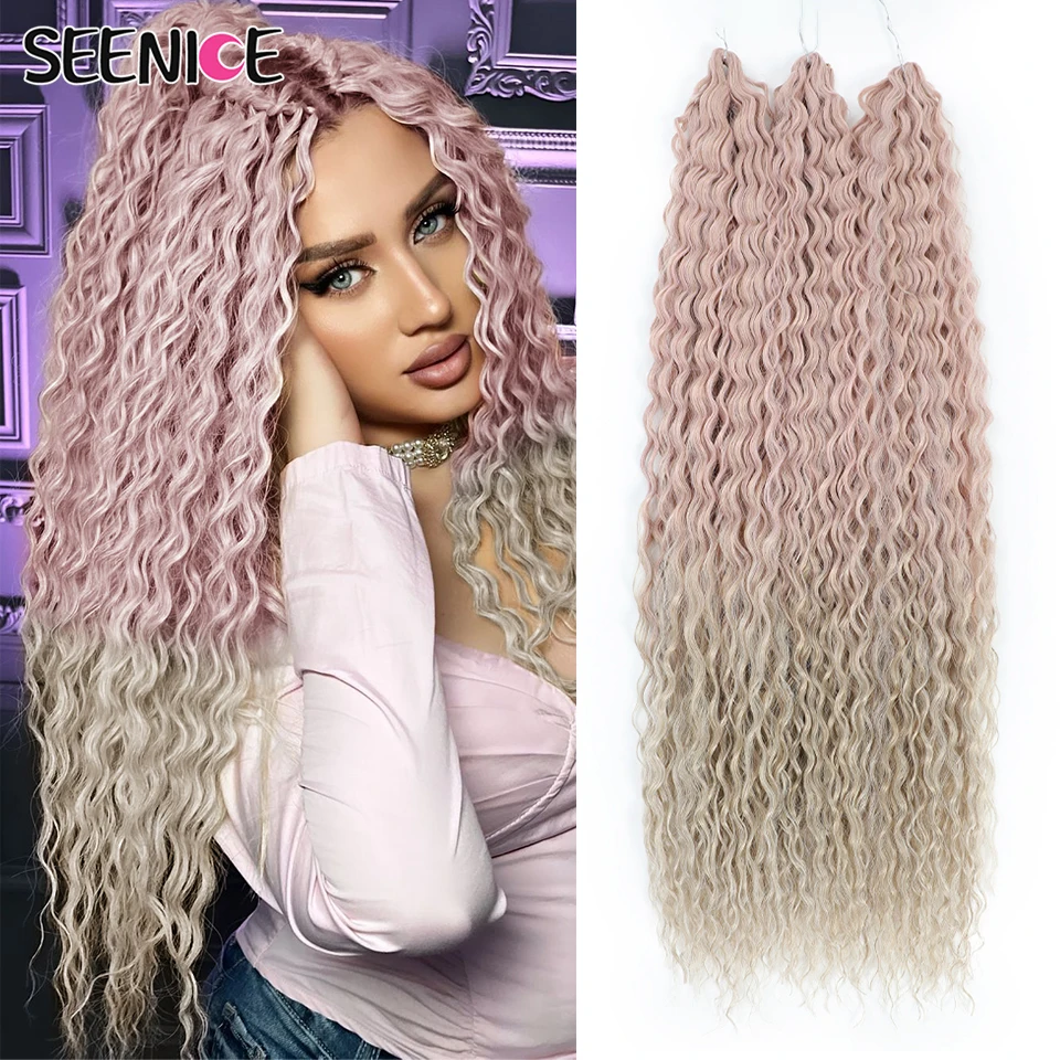 Ariel Water Wave Twist Crochet Hair Synthetic Braids Hair Ombre Green Pink 22 Inch Curl Hair Deep Wave Braiding Hair Extension