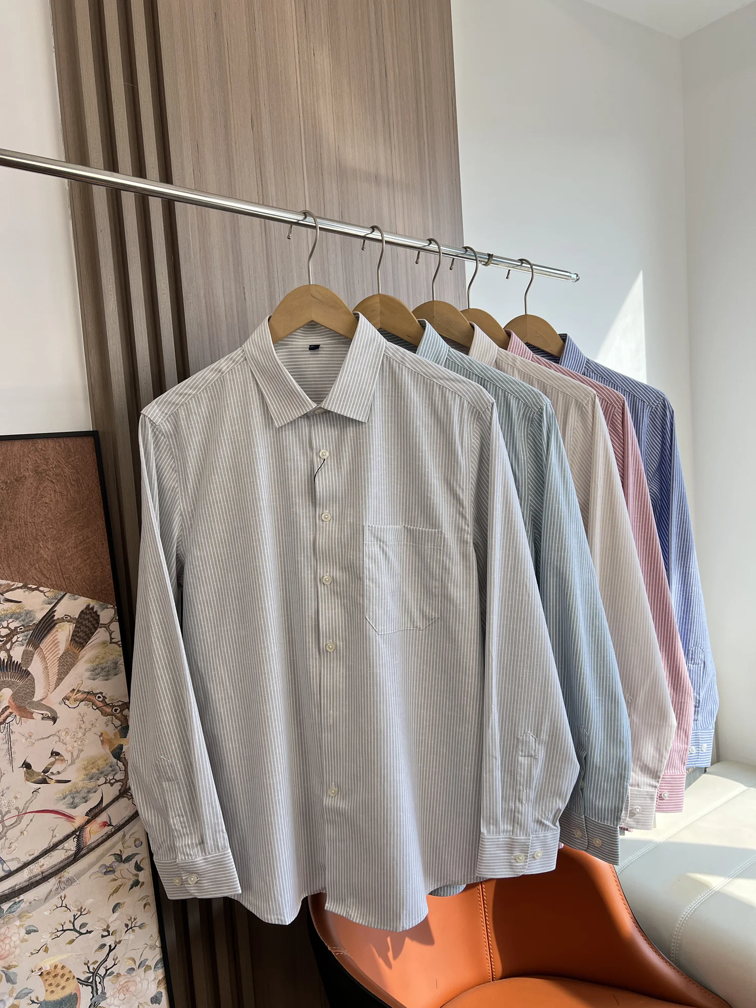 

Men's Business Commute Stripe Shirt Lenzing Lyocell Linen Blend Loose Fit Long Sleeve Button up Casual Fashion Spring