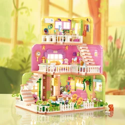 1375PCS Creative City House Interior View Pink Sweet Home Building Blocks Room Tour with LED Light Bricks Toys Gift For Girl