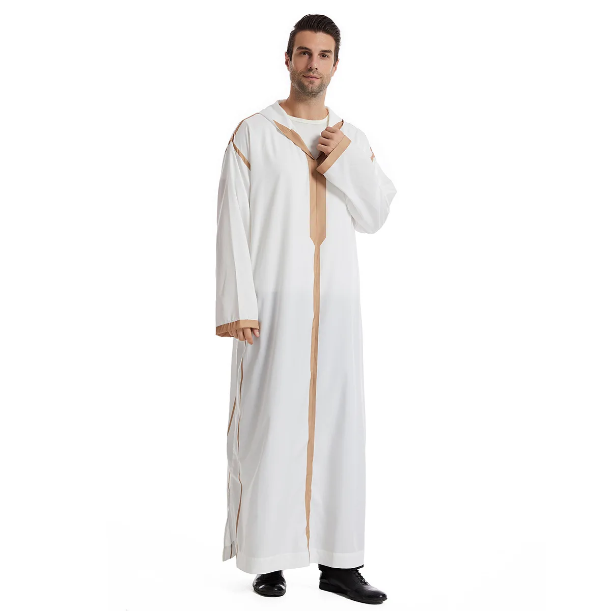 Suadi Arabo Mens Thobe Jubba Robe Con Cappuccio Abbigliamento Musulmano Arabo Thobe Caftano Ropa Arabe Islamico Thobe Abaya Uomini Caftano