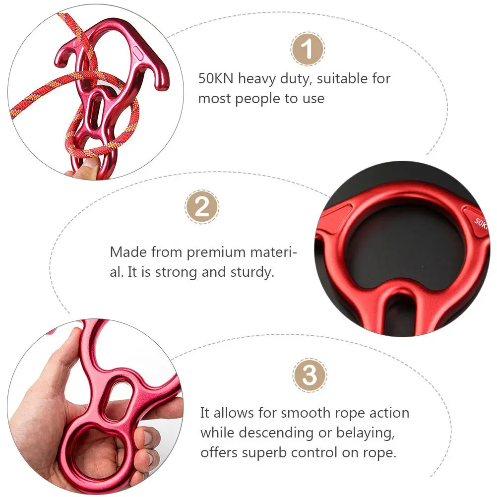 

50kn Aluminum Alloy Figure 8 Descender Climbing Device Red Lightweight Rappel Gear Rope Control Climbing Descender