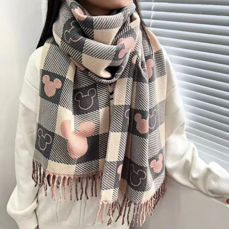 Disney Scarf Winter Bear Head Scarf Women Double Sided Shawl Imitation Cashmere Retro Foreign Style Fashion All Match Shawl Gift