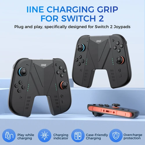 IINE Empuñadura de carga ergonómica para Switch 2/NS2/Switch2, Play y Charg, luz indicadora, protección contra sobrecarga, Compatible con estuche