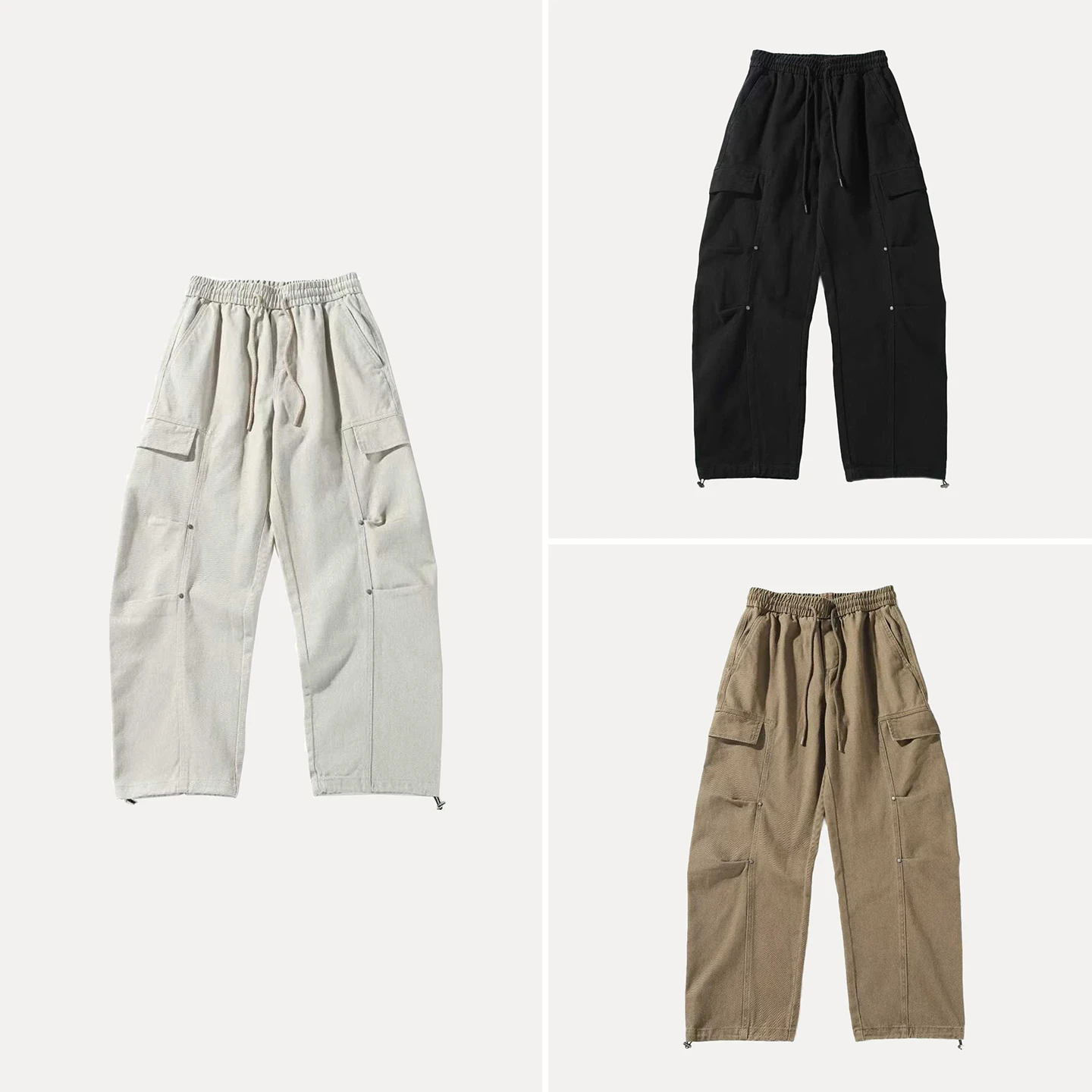 

Waed Casual Loose Fit Pure Color Breathable Men's Workwear Pants Simple Design Comfortable Straight Leg Trousers