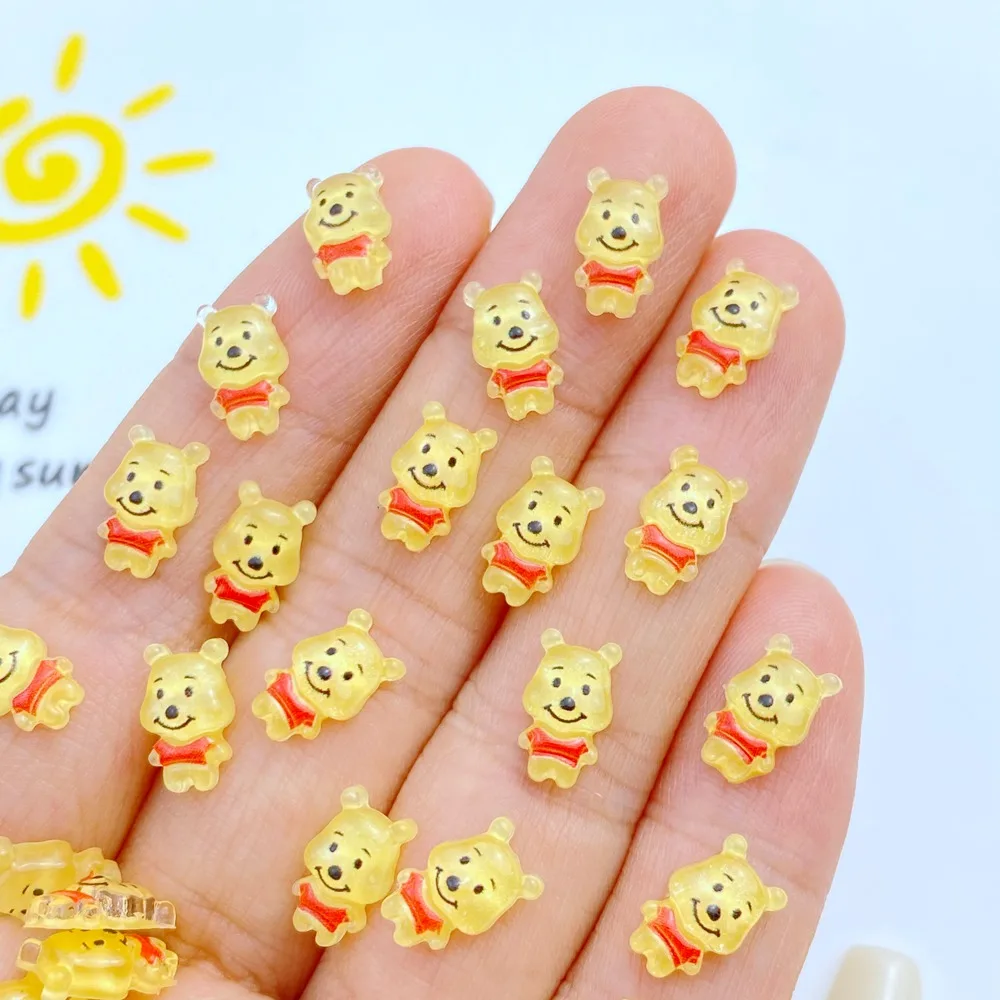 50Pcs New Cute Mini 6*10mm Resin Little Yellow Bear Flat Back Ornament Jewelry Making Manicure Hairwear Accessorie