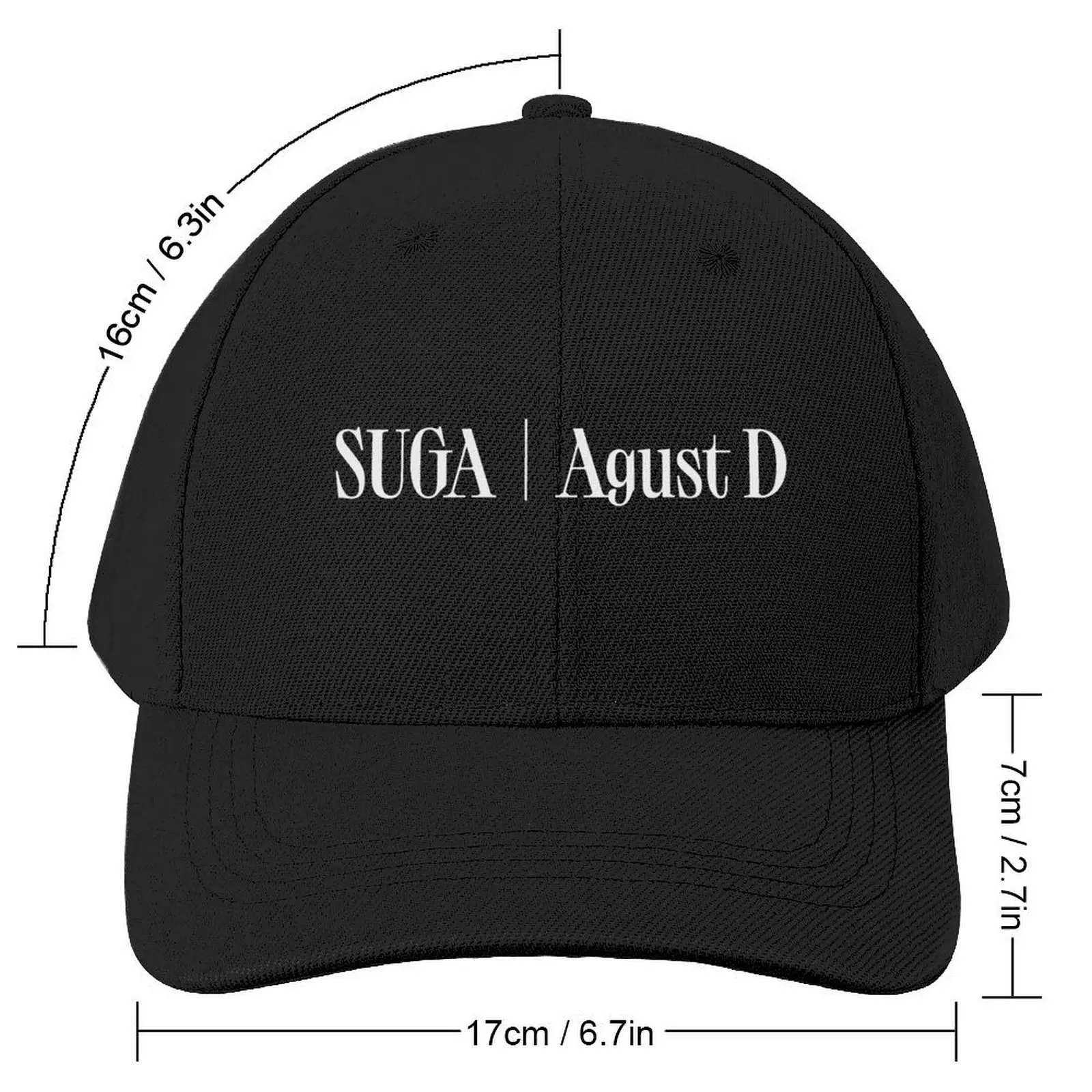 SUGA - AGUST D name (white text version) Baseball Cap Fishing cap Golf Hat Man Trucker Hats For Men Women's