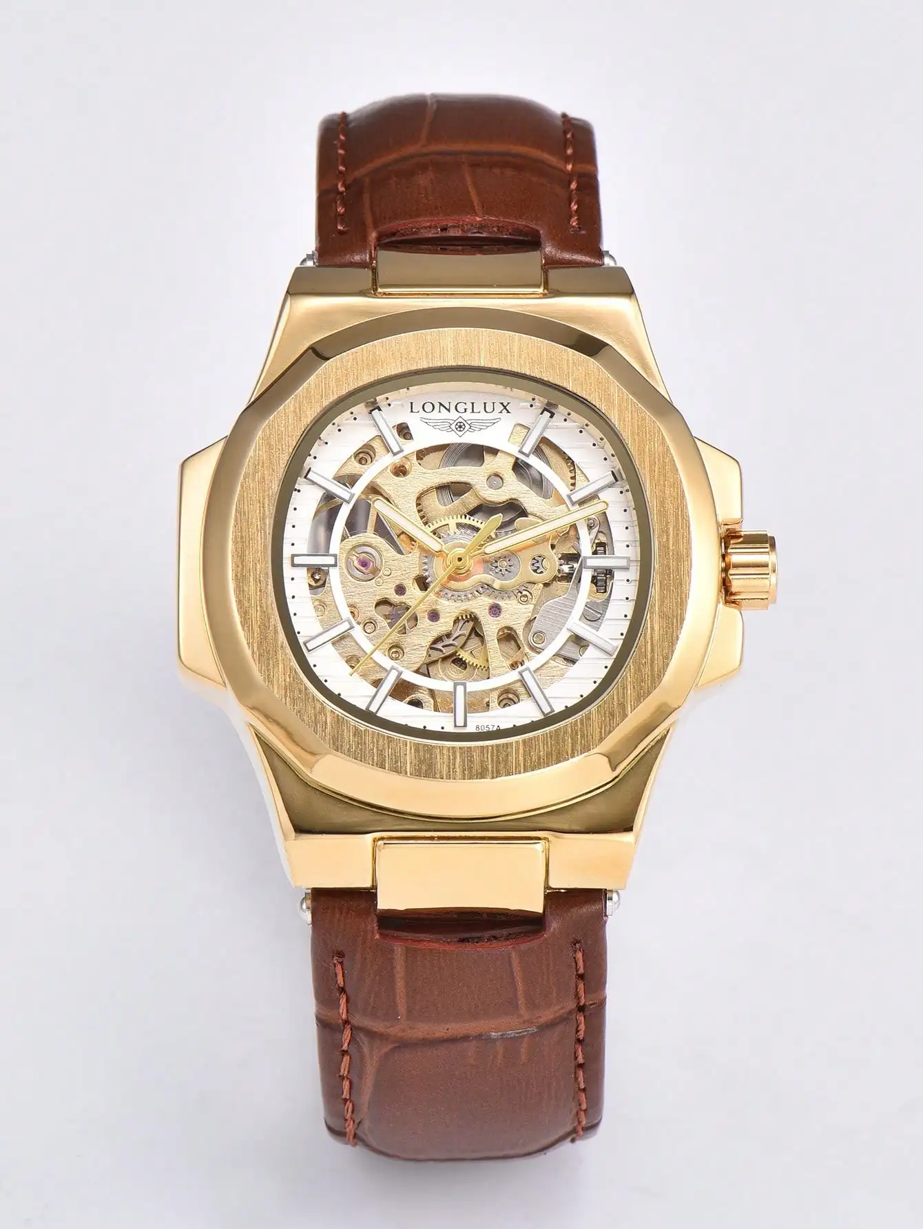 LONGLUX 1pc Men's Double-Sided Hollow Automatic Mechanical Watch With PU Leather Strap, Classic And Elegant
