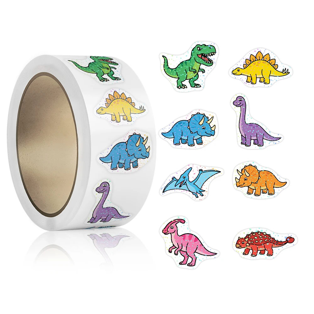 500 Stück Laser-Dinosaurier-Tieraufkleber, Belohnungsaufkleber, niedliche Bürobedarf-Aufkleber, Tier-Aufkleber, Dinosaurier-Partygeschenke