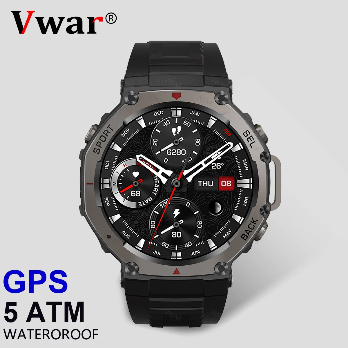 2025 NEW VWAR T-Rex 3 GPS Smart Watch For Men Smartwatch Compass Altimeter Barometric 5ATM IP69K Waterproof AMOLED Mens Watches