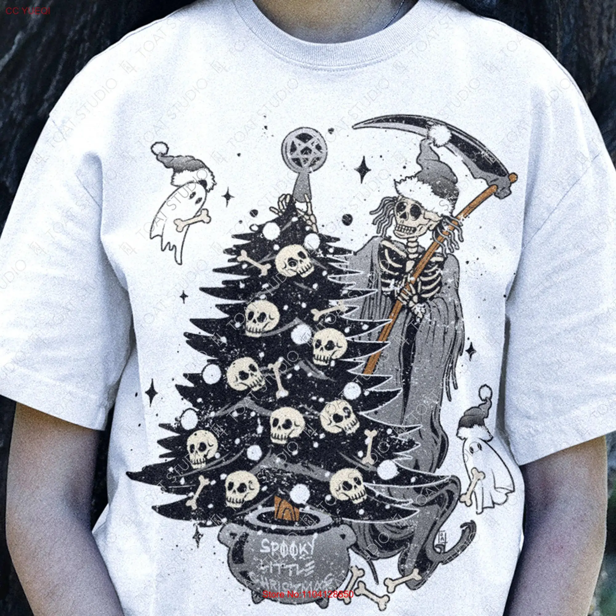 Dark Spooky Christmas T shirt Holiday Festive Witch Grim Reaper Xmas Skeleton Santa Witch's Ghostly Helpers