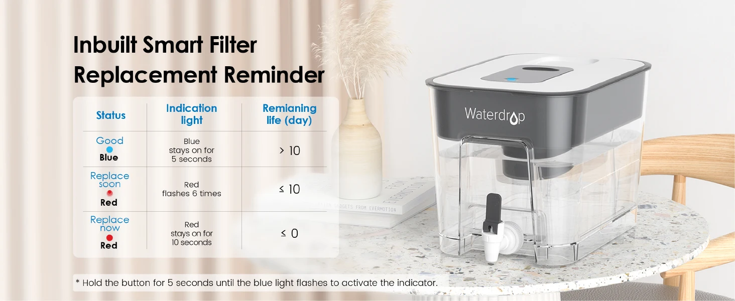Waterdrop WFD-22L Large Water Filter Dispenser, 40-Cup Water Filter Pitcher, 200-Gallon Long-Life, Reduces Chlorine, PFOA/PFOS and More, BPA Free, Black