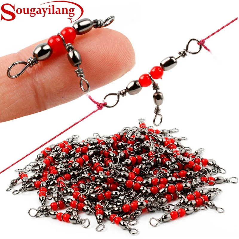 Sougayilang 20-500pcs Fishing Connector Rolling Swivels Brass Barrel 3-way Fishing Swivel Tangle Fishing Tackle Accessories