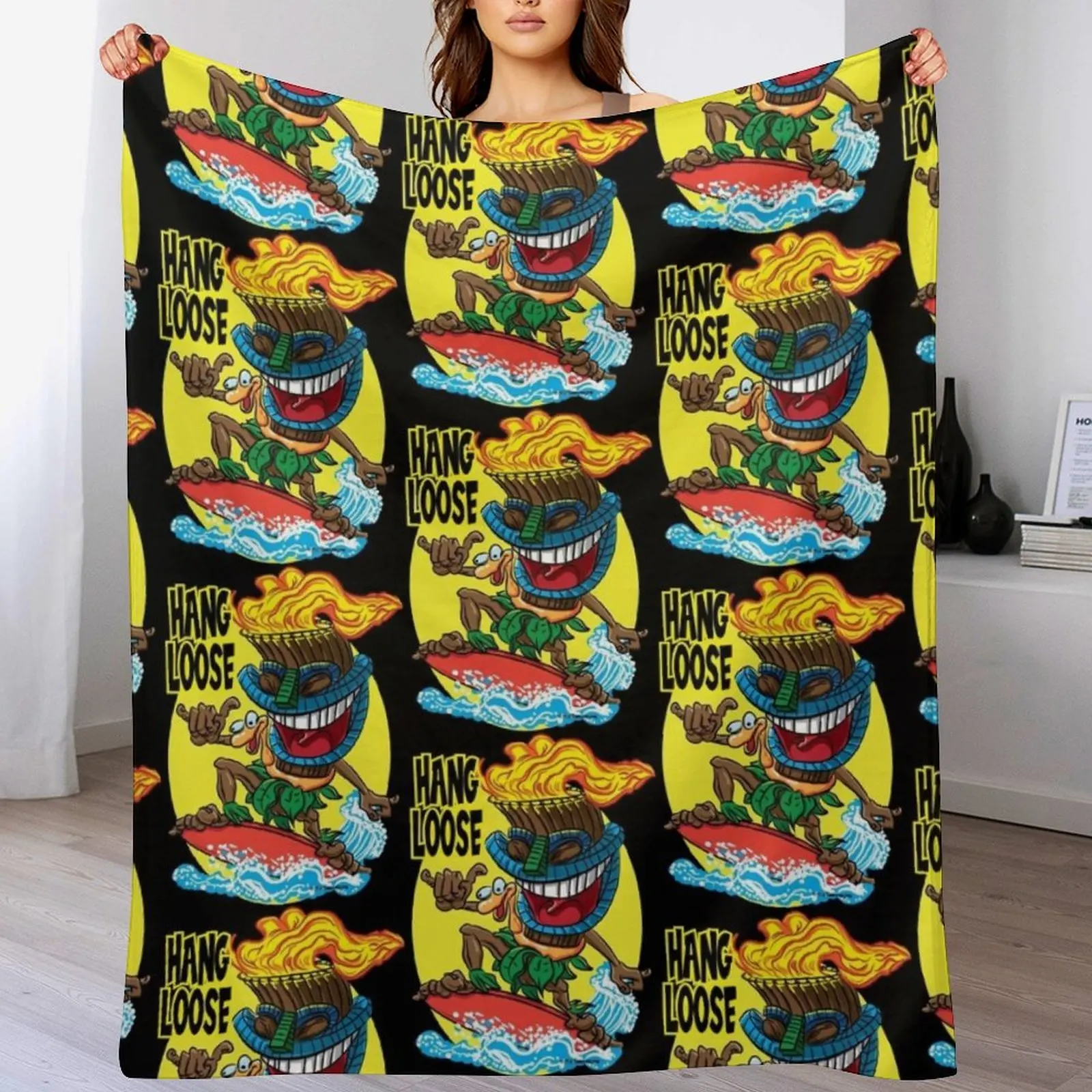 

Hang Loose Tiki Surfer Throw Blanket Portable Lightweight Blanket for Travel Camping