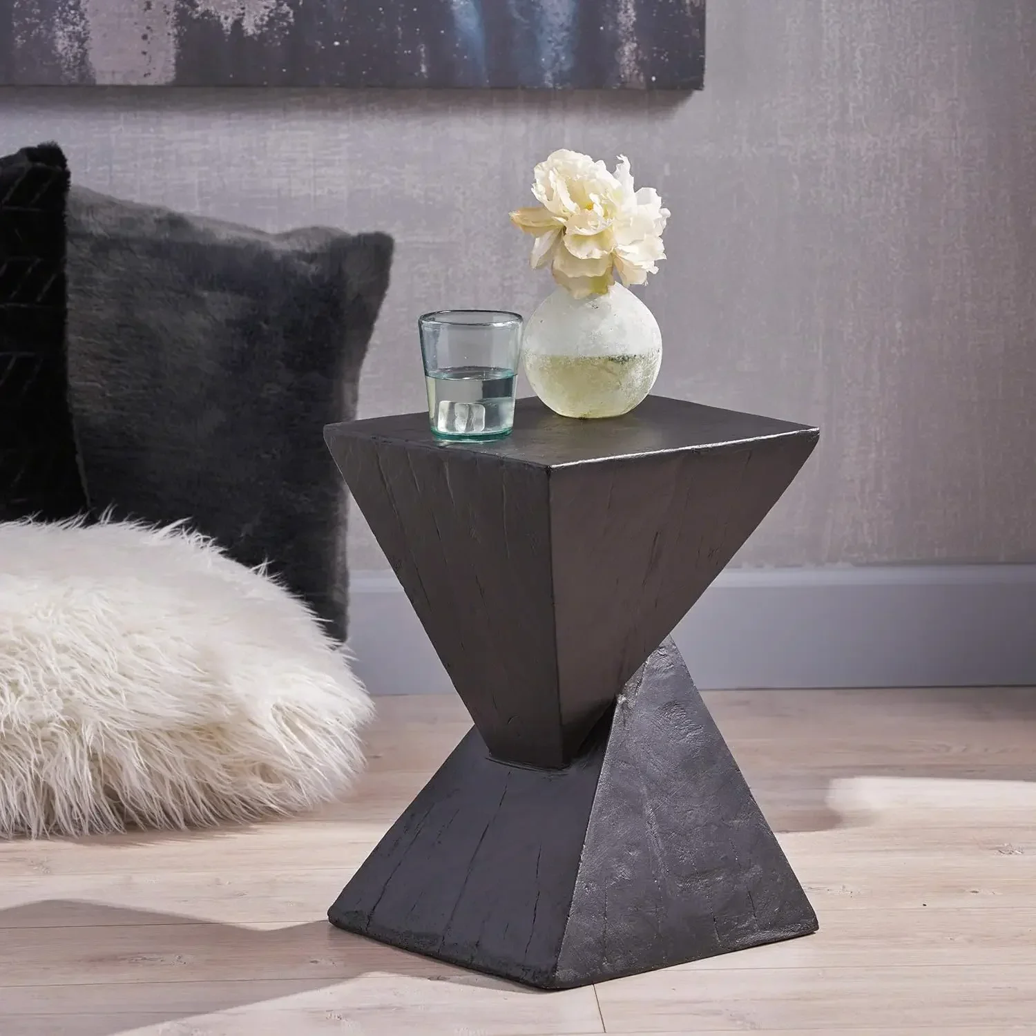 Light-Weight Concrete Accent Table, Black