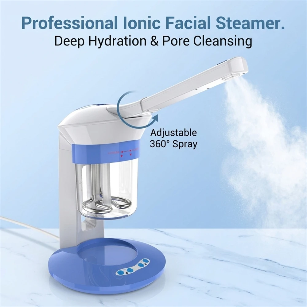 400W Desktop Ionic Facial Steamer 360° Rotatable Hot Steam Face Spa Machine Smart Auto-Off Pores Cleanser Acne Skin Care Device