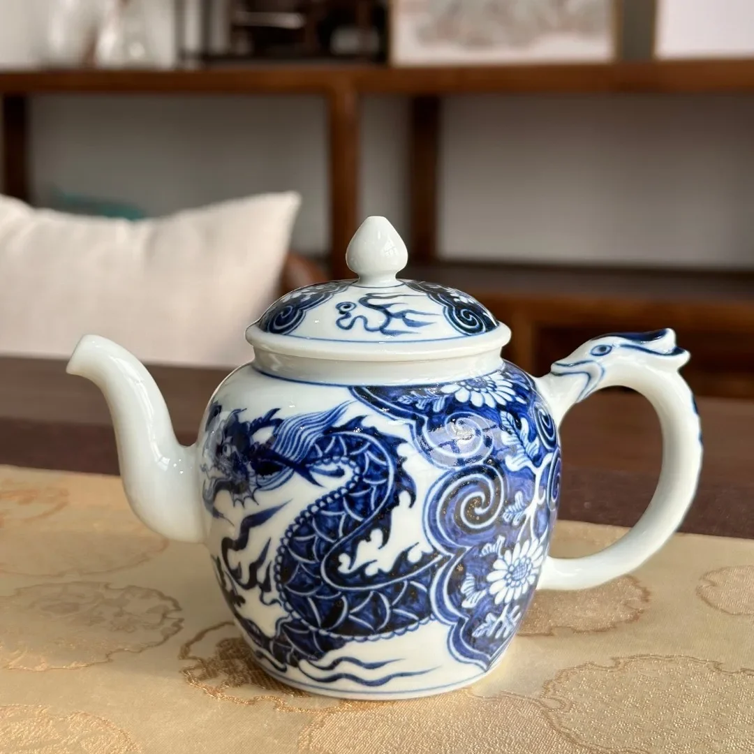 Jingdezhen imitation yuan Chuanhua dragon teapot blue and white high-end high-end tea set