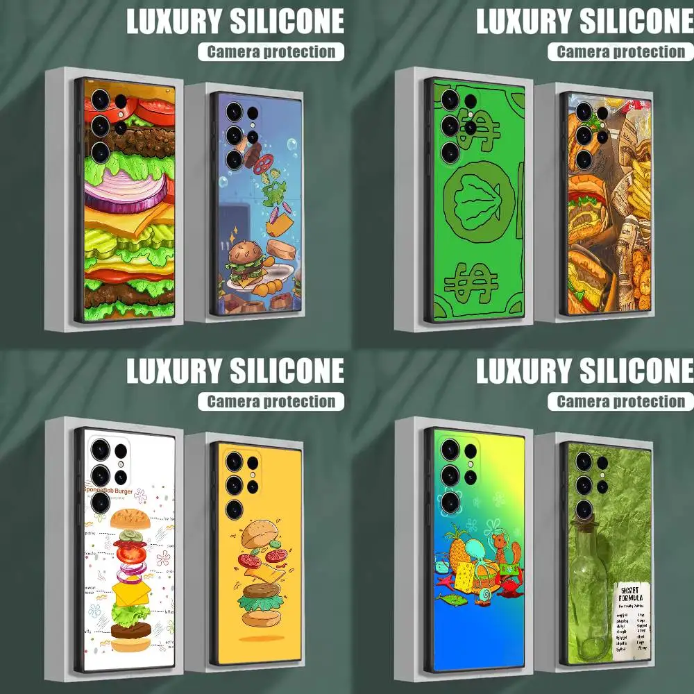 

B-Bikini Bottom burgers fries Phone Case For Samsung S25,S24,S23,S22,S21,S20,S10,Ultra,Plus,Lite,FE,Soft Silicone Black Cover
