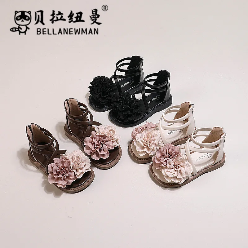 Sandalias de estilo coreano para niña pequeña, zapatos de princesa con flores, sandalias de princesa sencillas e informales para verano, 2024