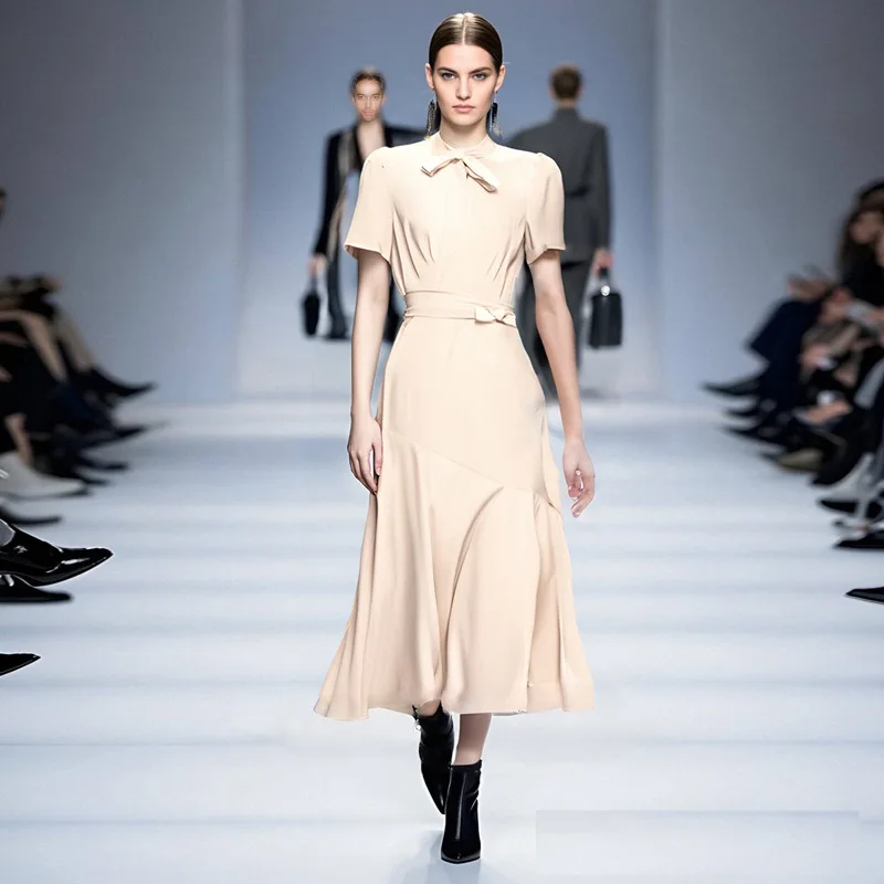 

2025 New arrival women bow design dress short sleeve A-Line dresses