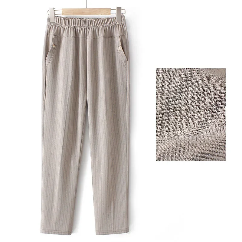 

Women's Summer Ice Silk Thin Cropped Pants Elastic Waist Loose Straight Casual Trousers For Middle-aged Elderly