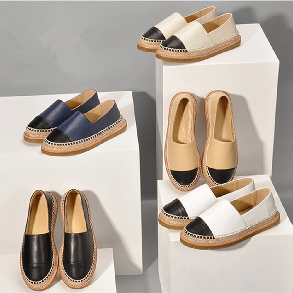 Genuine Leather Top Quality Women's Fisherman Shoes Lightweight Espadrilles Comfort Flats Slip-on Breathable Flax Casual Loafers
