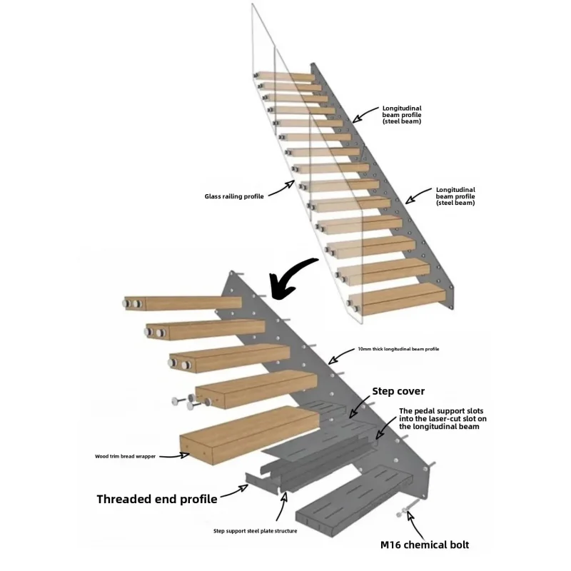 custom.Customized Durable Suspended Staircase with White Oak Treads Modern Design & Apartment Use