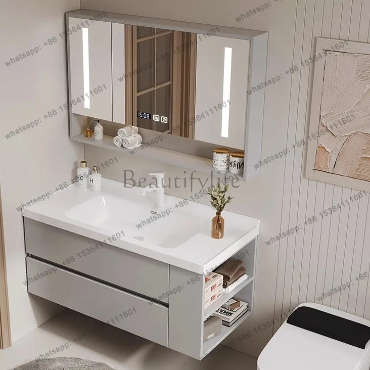 LDSmart Bathroom Cabinet Combination Side Storage of The Toilet, Ceramic Integrated Bathroom Wash Basin,