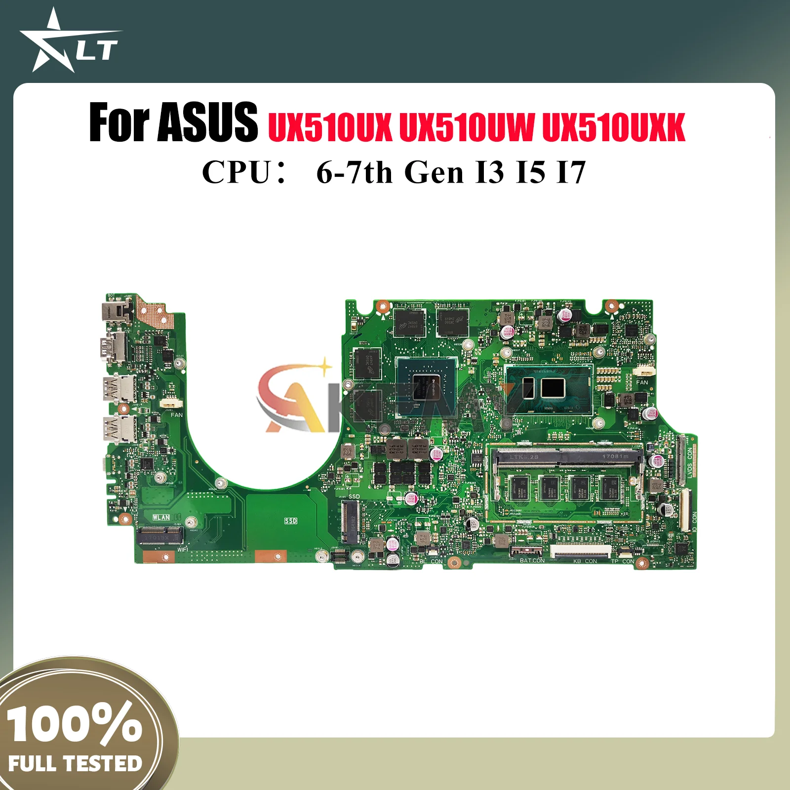 

UX510UX Материнская плата для ноутбука ASUS ZenBook UX510UXK U5000U UX510UX UX510UW UX510UWK UX510U V510U Материнская плата с процессором I3 I5 I7