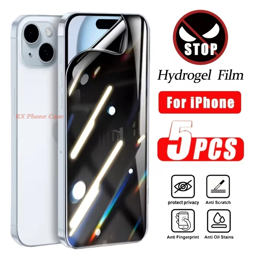 5Pcs Anti Spy Hydrogel Screen Protector For iPhone 17 Pro Max 18 Air 16 15 Plus 14 13 12 11 Pro Max X XS Max Full Cover TPU Film