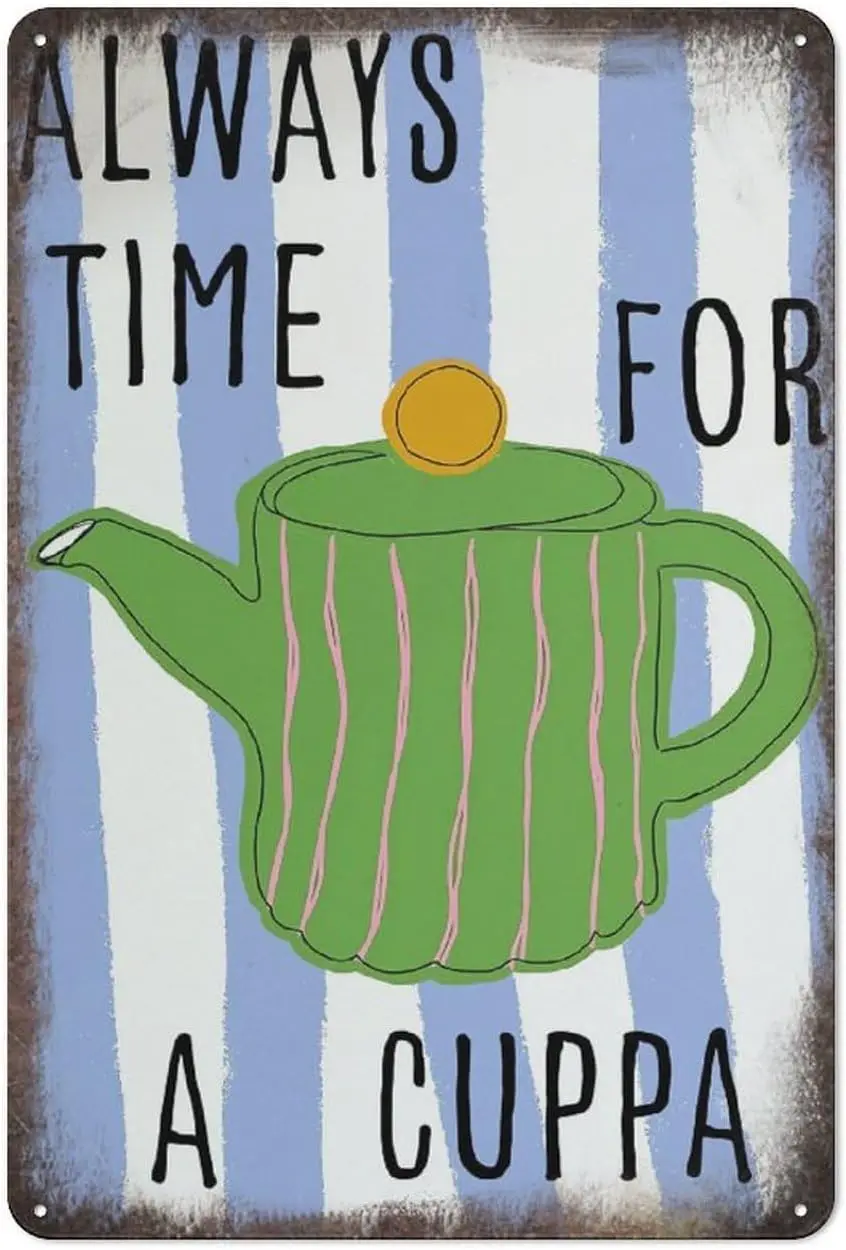 WUERD Cuppa Tea Cup of Tea Teapot Colourful Tea Set Dining Room Kitchen Art Poster Put Fun Office Wall Art Poster Coffee Bar