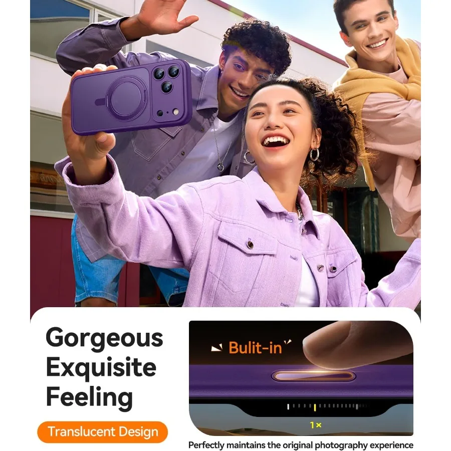 حامل مغناطيسي يدور 360 درجة لهاتف iPhone 17 Pro مع حماية كاملة للكاميرا وتوافق Magsafe شفاف غير لامع ومقاوم للصدمات