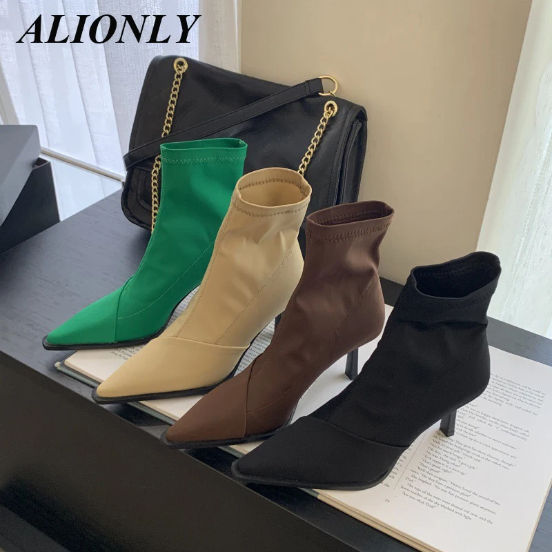 Alionly 2025 New Sexy Thin Low Heels Pointed Toe Ankle Boots Woman Party Shoes Fashion Zipper Concise Short Booties