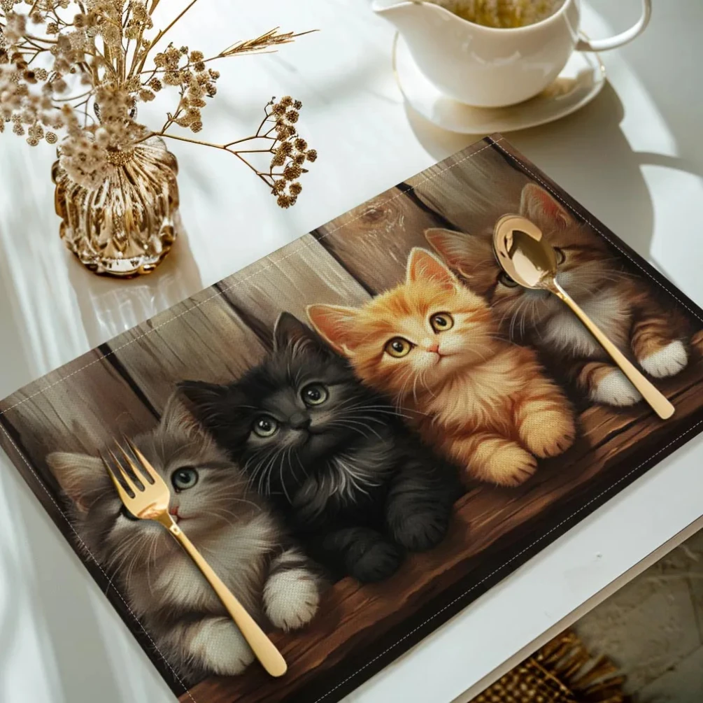 

4pcs, Cats Printed Placemats, Set of 4 Table Mats, Washable Placemats for Kitchen Dining Table Decoration