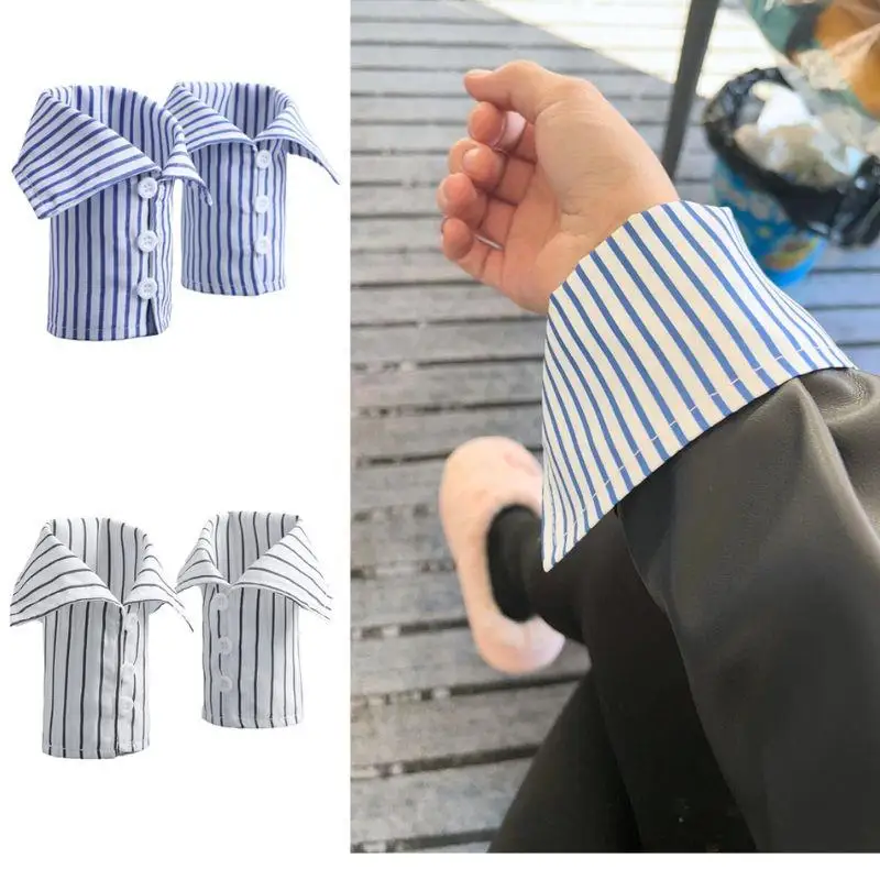 

Полосатая съемная рубашка унисекс с искусственными манжетами для мужчин и женщин, декоративные искусственные рукава, черные, синие, белые накладные манжеты на запястьях