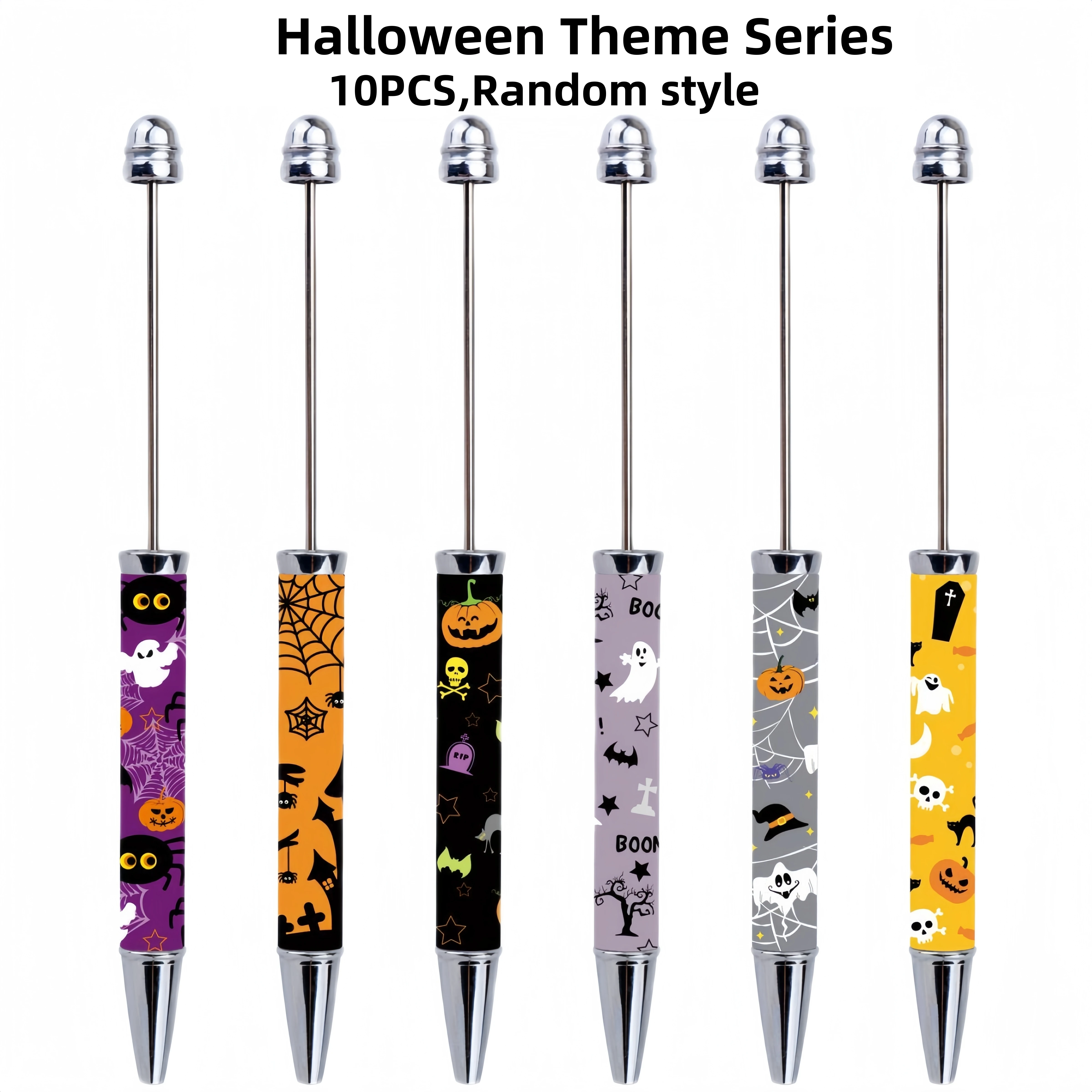 Back To School 10PCS Creative Halloween Bead Ballpoint Pen Set, Fun Office And Study Supplies