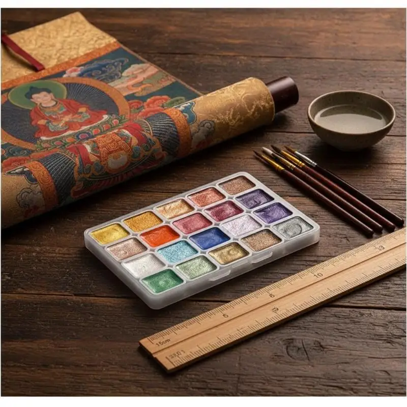 Pearlescent Glitter Solid Watercolor Paint Set 20 Metallic Colors for Hand Account Illustration Art Creation