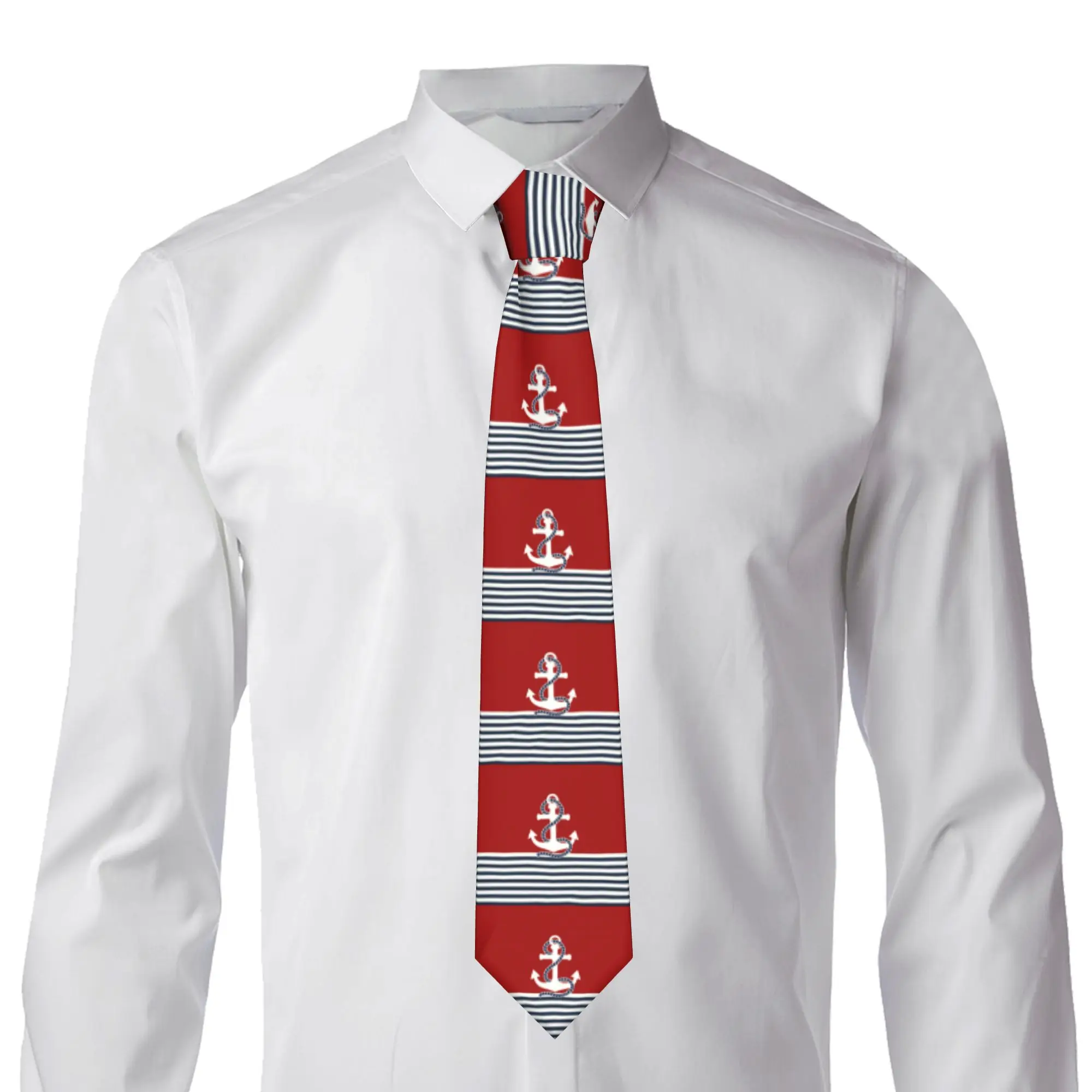 Fashion Navy Blue Stripes Nautical Anchor Boat Neck Ties Men's Silk  Necktie for Office Gravatas