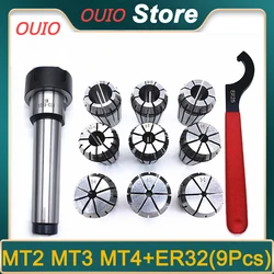 OUIO ER32 9 pz Set mandrino pinza a molla Set fresatura MT mandrino MT2 MT3 MT4 ER32 per macchina per incidere CNC fresatura tornio portautensili