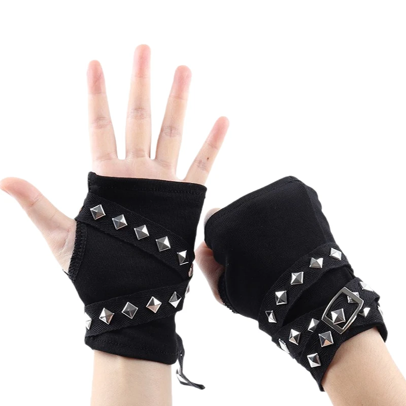 أسود برشام سلسلة قفازات للجنسين Y2K حزام فتاة كم غطاء اليد المراهقات الهيب هوب غطاء للذراع قفازات القيادة اكسسوارات #2